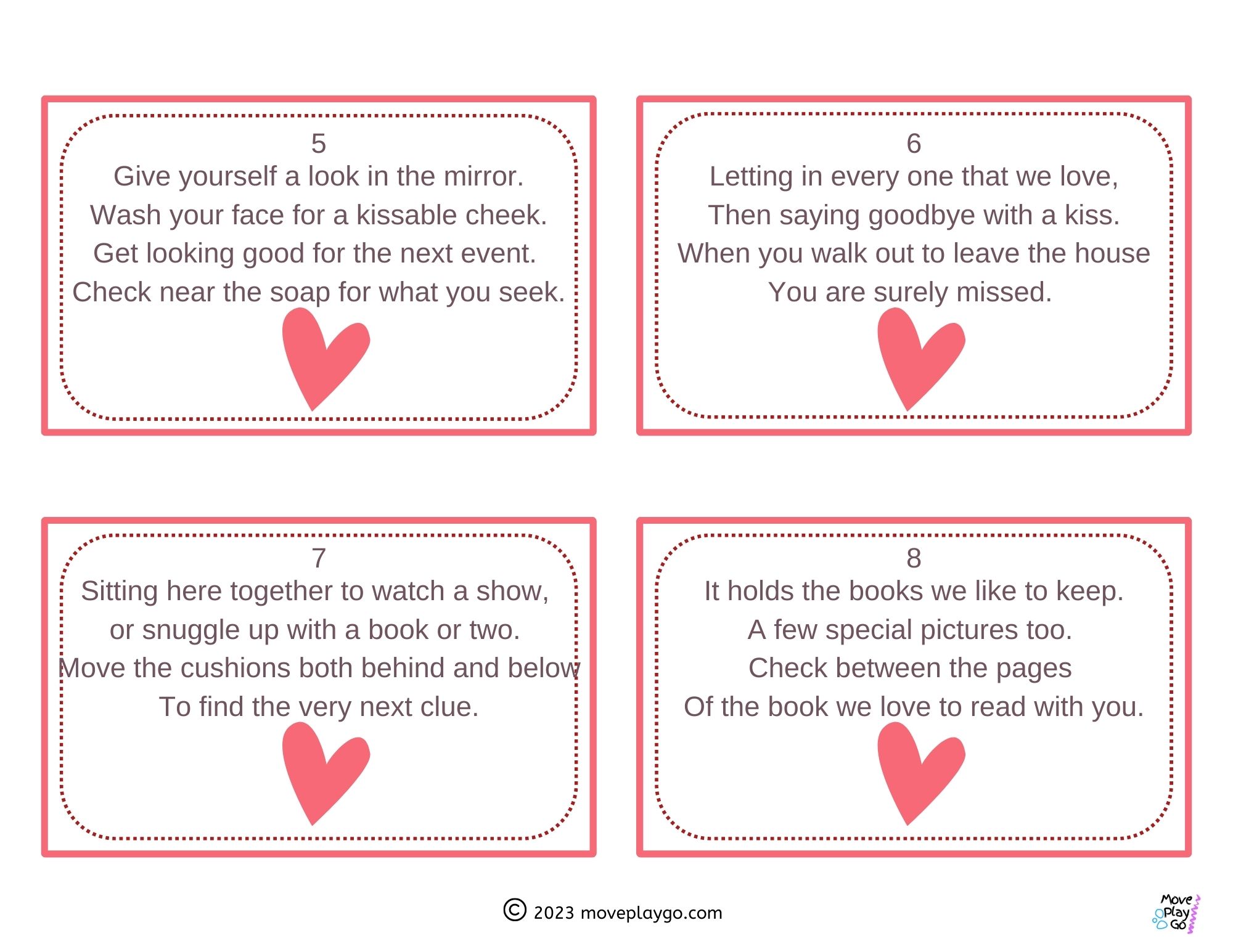 Valentine's Day Clue Scavenger Hunt - Move Play Go