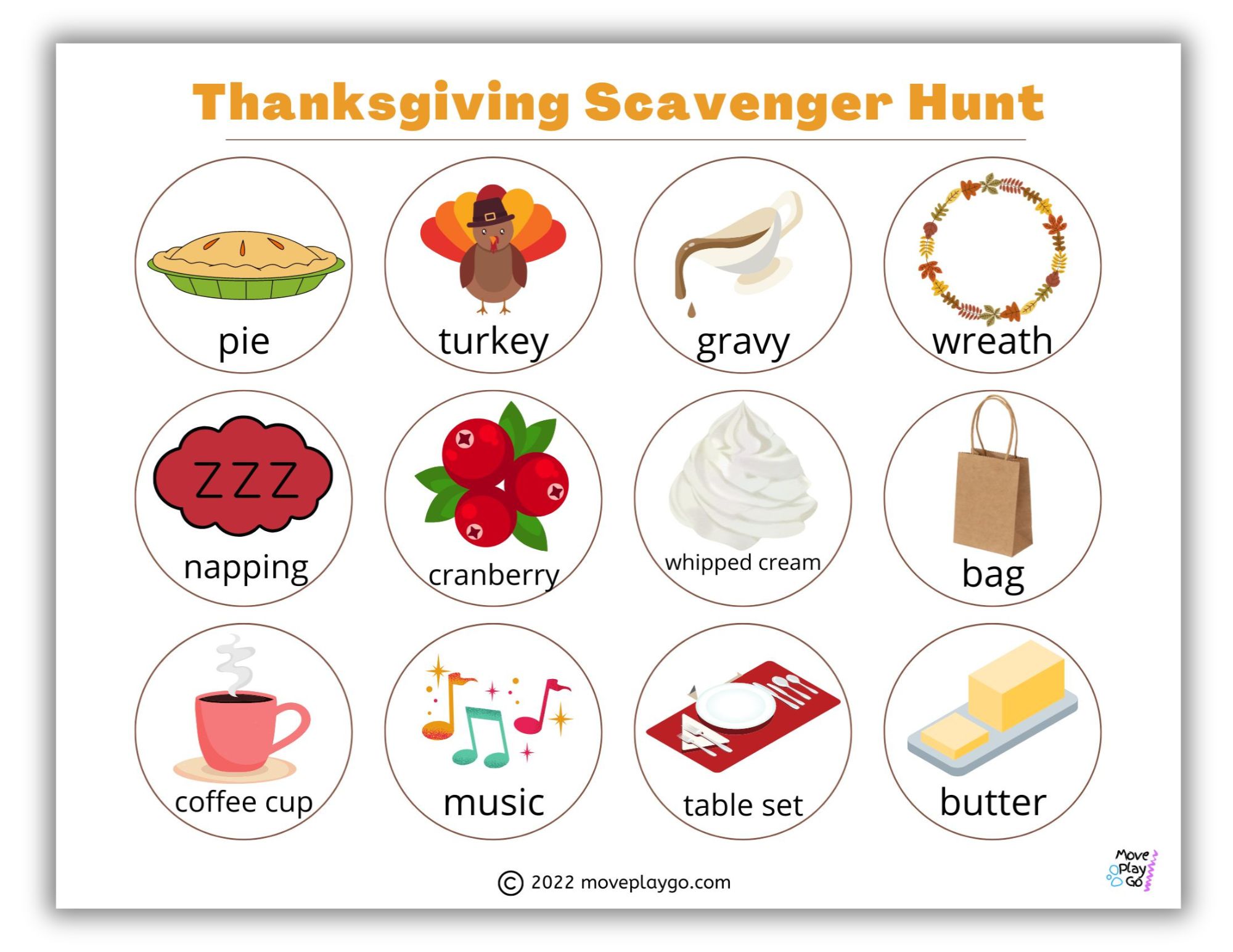 Thanksgiving Scavenger Hunt For Kids - Move Play Go